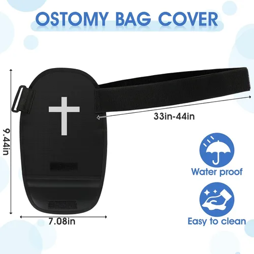 Vista 2 de 2 fundas para bolsa de ostomía con patrón de cruz y cinturón elástico ajustable, reutilizable, impermeable, lavable, bolsa protectora de ostomía
