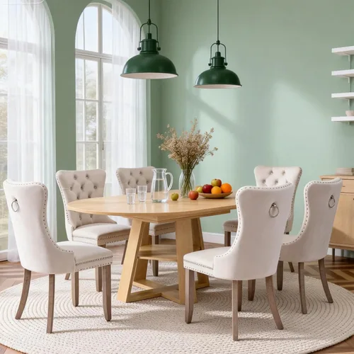 Vista 26 de Juego de 4 mesas de comedor redondas de 5 piezas para 4, 43.3 a 59 pulgadas, extensibles, redondas a ovaladas, juego de 4, mesas de comedor de Mesa