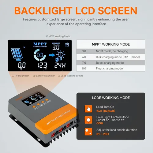 Vista 5 de PowMr Controlador de carga solar MPPT de 60 amperios 12V/24V/36V/48V DC entrada 60A MPPT controlador de carga Max PV entrada 160V pantalla LCD