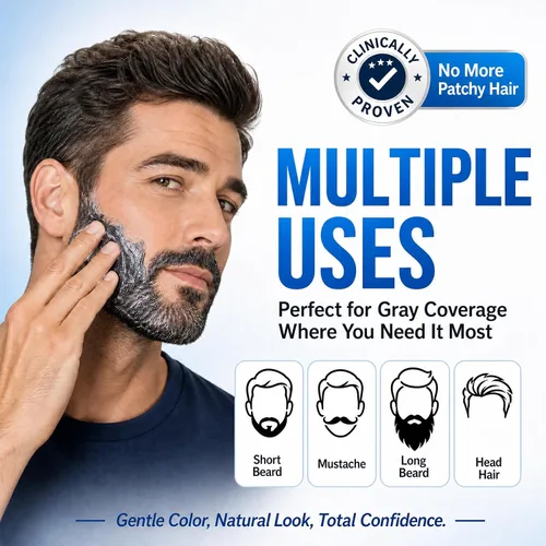 Vista 3 de Champú de tinte de barba negro 3 en 1 para hombre, color más simple