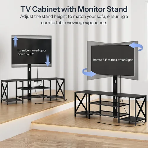 Vista 8 de HOOBRO Soporte de TV con soporte y toma de corriente, centro de entretenimiento LED con soporte giratorio para TV de 32/45/55/60/65/70/75 pulgadas