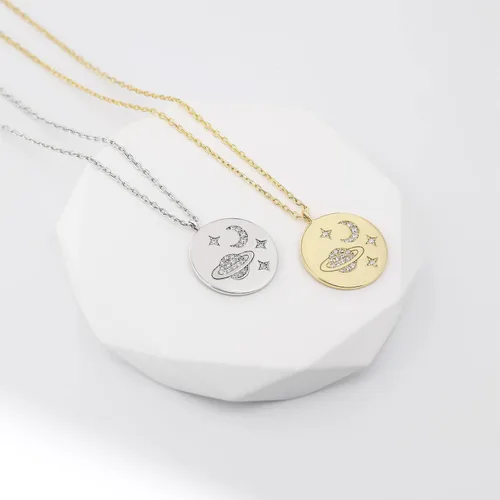 Vista 2 de Meissa Saturno - Collar para mujer de plata de ley 925 con dije de círculo de oro celestial, gargantilla de regalo para ella