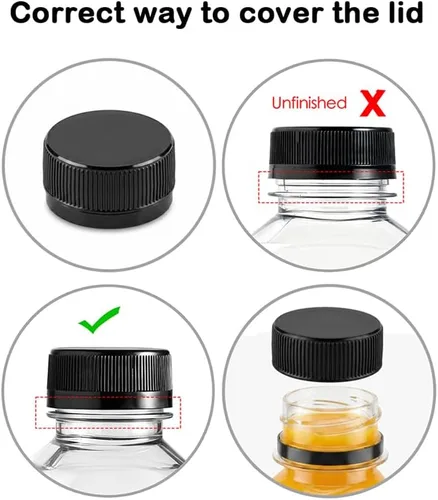 Vista 3 de 6 botellas pequeñas de plástico de 2 onzas con tapas, recipientes reutilizables transparentes a granel para bebidas a granel a prueba de fugas