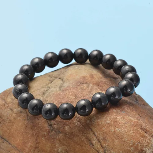 Vista 2 de Beads Meditation Anxiety Karelian Shungite Stretch Beaded Bracelet Gris