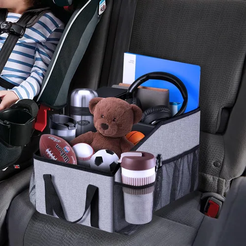 Vista 8 de Smof Organizador de asiento de automóvil, organizador de asiento delantero y trasero para niños, almacenamiento plegable para asiento trasero