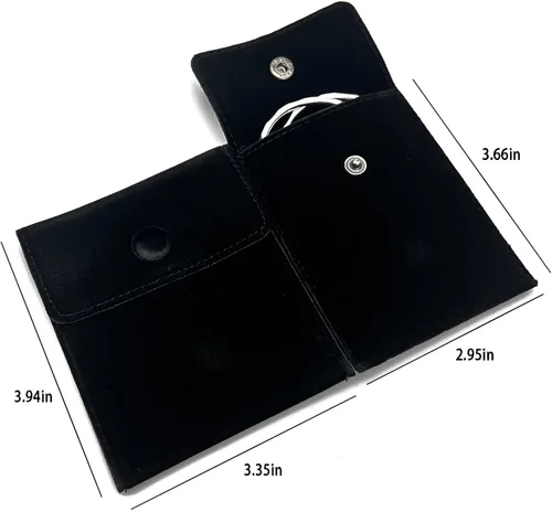 Vista 2 de 2 Piece Velvet Jewelry Bag for Necklaces, Bracelets, Rings, Watches, Earphones and Other Mini Items (Black 2)