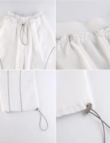 Vista 5 de Pantalones de paracaídas de verano para mujer, pantalones deportivos Y2K con bolsillos, cintura alta elástica, pantalones cargo deportivos casuales