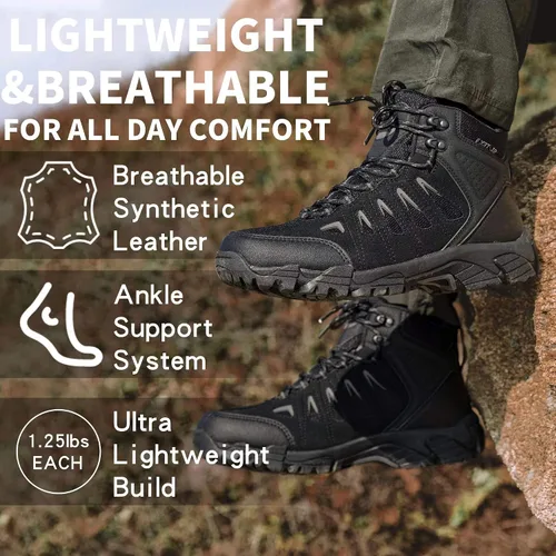Vista 7 de SHULOOK Botas de senderismo impermeables para hombre, antideslizantes, ligeras, de tobillo, de media altura, transpirables, para excursionismo