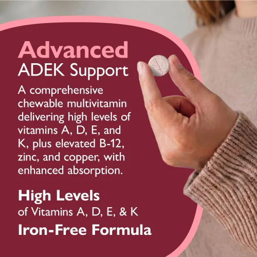 Vista 8 de Celebrate Vitamins Multi ADEK masticables sin hierro, multivitamínico bariátrico diario, alto nivel de vitaminas A, D, E, K y B12 para pacientes