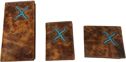 Vista 3 de Twisted X Cartera de piel envejecida con turquesa X (Rodeo)