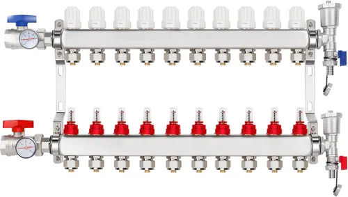 Vista 11 de Colector de calor radiante PEX de 2 ramas, colector de tubos PEX de 1/2 pulgada, kit de colector de calor de piso de acero inoxidable 304