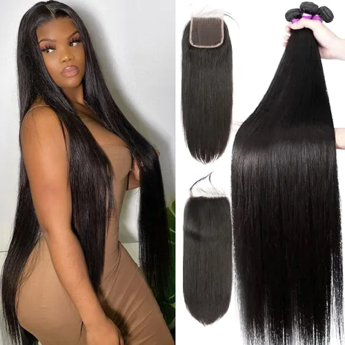 Vista 15 de Younsolo Paquetes de pelo lacio brasileño, cabello humano virgen 100% sin procesar, color negro natural, 4 paquetes, 12, 14, 16 y 18 pulgadas