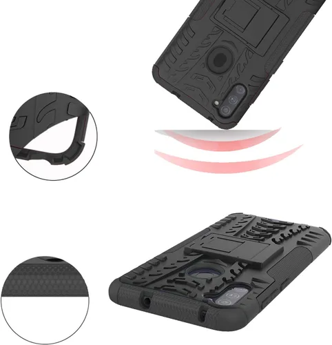 Vista 6 de Funda para teléfono Samsung Galaxy A11 con protector de pantalla de vidrio templado y soporte, resistente, accesorios de protección híbrida rígida