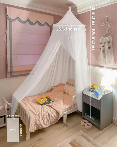Vista 5 de little dove - Toldo de cama para niñas con luces de estrella, 25.6 x 106