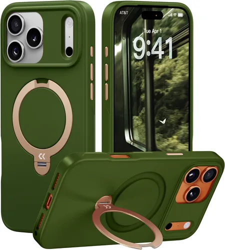 Vista 8 de CASEKOO Funda negra para iPhone 17 con soporte magnético giratorio de 360 grados