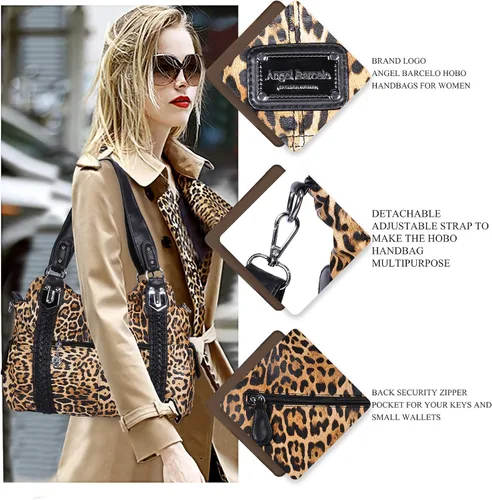 Vista 165 de Angel Barcelo - Bolsa de hombro amplia para mujer, diseño Hobo, cuero lavado