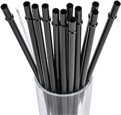 Vista 10 de DAKOUFISH Pajitas de repuesto de plástico reutilizables de 6 pulgadas para mini tarros de 6 onzas y 8 onzas, juego de 12 popotes con cepillo de Negro