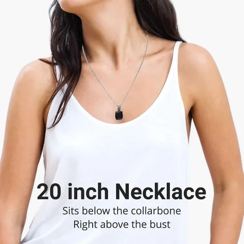 Vista 4 de SHOP LC DELIVERING JOY Black Tourmaline Necklace - Stainless Steel Pendant Necklace with a Solitaire Gemstone for Women - October Birthstone Jewelry