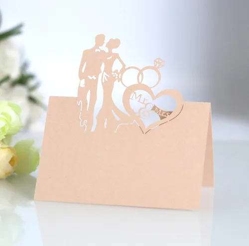 Vista 8 de 50 tarjetas de lugar, tarjetas de mesa, tarjetas de nombre para ajuste de mesa, romántico, amante, corazón, tarjeta de papel, banquete de asiento 3d