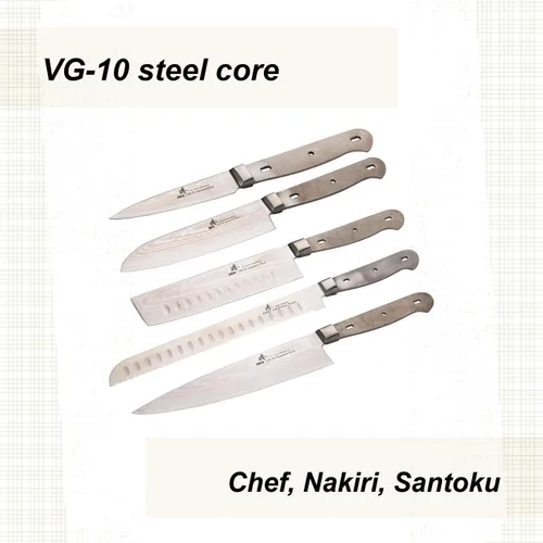Vista 3 de ZHEN Cuchillo de cocina en blanco, 67 capas Damasco, juego de 5