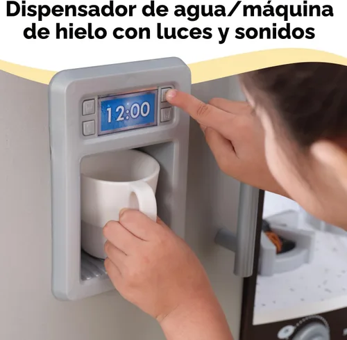 Vista 6 de KidKraft Ultimate - Cocina de esquina de madera con luces y sonidos, teléfono de juego y cortinas, Espresso, regalo para niños de 3 años en adelante