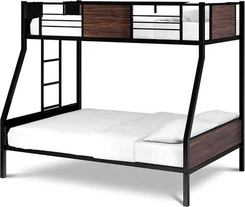 Vista 5 de East West Furniture JAFTBLK Jackson - Litera de tamaño matrimonial, dos camas divididas, una escalera con dos escalones y barandillas de protección