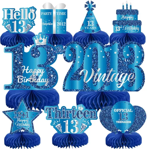 Vista 22 de 9 piezas de decoración de cumpleaños negro dorado 16 centros de mesa de panal para niños y niñas, centros de mesa de feliz cumpleaños 16 Oro negro 16
