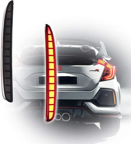 Vista 10 de Luces Reflectoras de Parachoques LED de Lente Roja Luces de Freno Traseras Faros Antiniebla Traseros para Honda Civic Hatchback 2017 en adelante