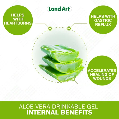 Vista 2 de Land Art Pure Aloe Vera - Gel Bebible con Sabor a Naranja y Mandarina - Filete Interior Procesado en Frío - de Hojas Frescas Orgánicas de Texas