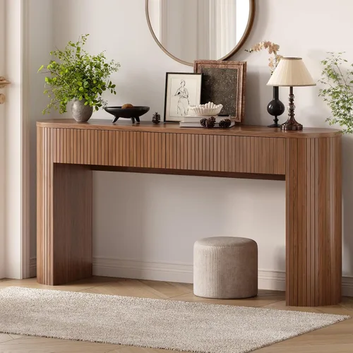 Vista 12 de Mesa consola de 55 pulgadas con 2 cajones, mesas de entrada acanaladas con almacenamiento, mesa de sofá detrás del sofá, mesas de pasillo, mesa