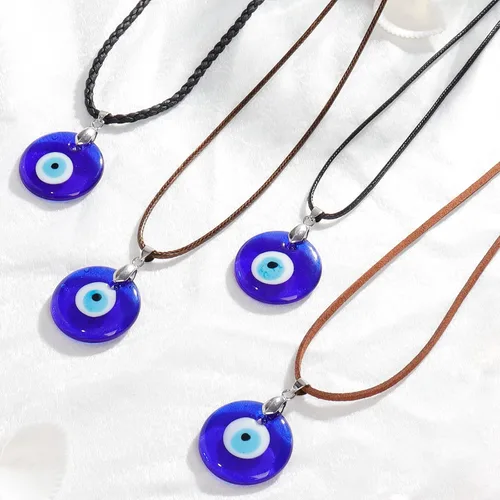 Vista 3 de Long tiantian Evil Eye Pendant Necklace for Women Blue Turkish Leather Rope Big Eye Necklace Ojo Necklace Third Eye Lucky Protection Necklace