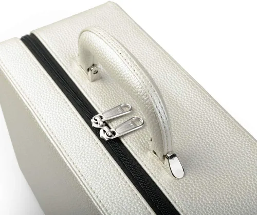 Vista 6 de Oirlv Maleta de joyería de cuero blanco para mujer, organizador de joyas de tres capas, soporte para anillos, aretes, collar, colgante, regalo