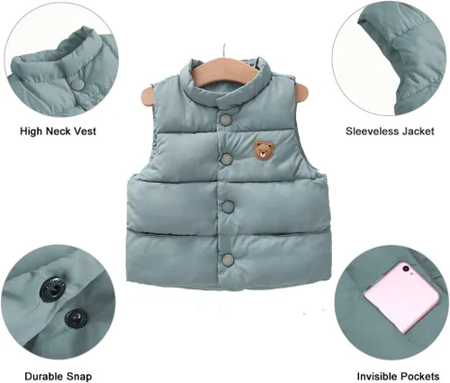 Vista 4 de LANBAOSI Chaleco de invierno lindo de cuello alto para bebés y niñas y niños