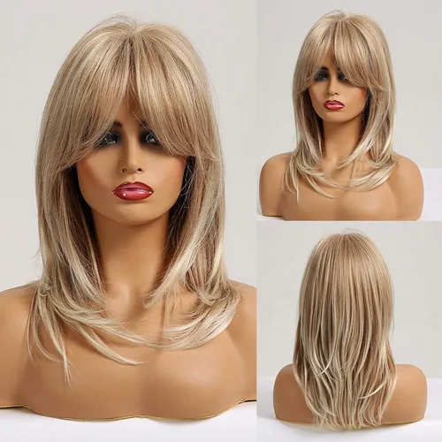 Vista 26 de HAIRCUBE Pelucas Auburn para Mujeres, Pelucas Largas en Capas Naranjas con Flequillo, Pelucas de Fibra Sintética Resistentes al Calor