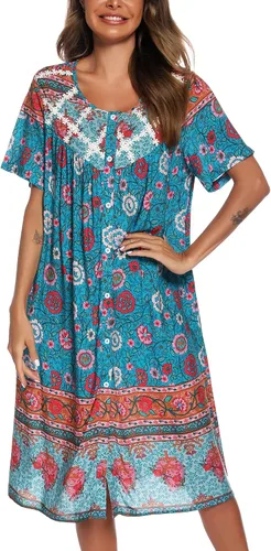 Vista 2 de AVIIER House Dresses for Women Cotton Short Sleeve Housecoat Summer Robes with Pockets