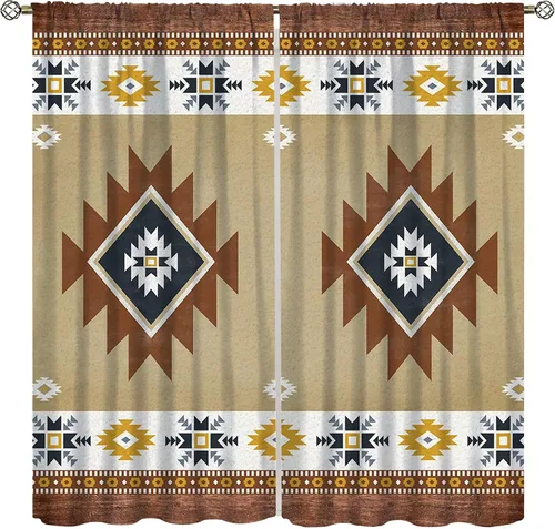 Vista 14 de YCness Cortinas aztecas para dormitorio, decoración geométrica étnica del suroeste para sala de estar, diseño tribal bohemio de elefante nativo