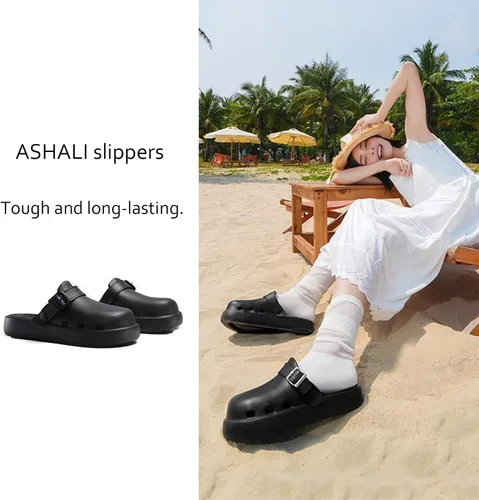 Vista 4 de ASHALI Sandalias casuales de EVA de color sólido para mujer, para todas las estaciones, zapatos planos con suela gruesa, cómodas, ligeras