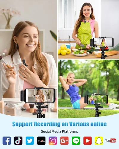 Vista 5 de Micrófonos Lavalier inalámbricos compatibles con iPhone, teléfono Android, computadora, mini micrófono inalámbrico profesional para grabación