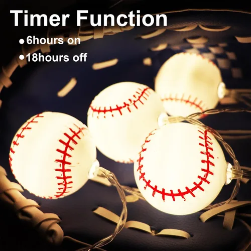 Vista 2 de Yayfazy Luces de Cadena de Decoraciones de Béisbol, Temporizador que Funciona con Pilas 6.5 pies 10LED Decoración de Habitación, Adornos de Béisbol