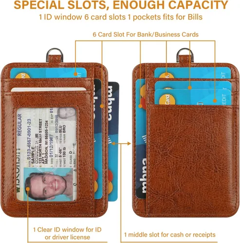 Vista 3 de Lavemi Cartera delgada con bloqueo RFID para tarjetas, cartera minimalista de cuero con bolsillo frontal para mujer