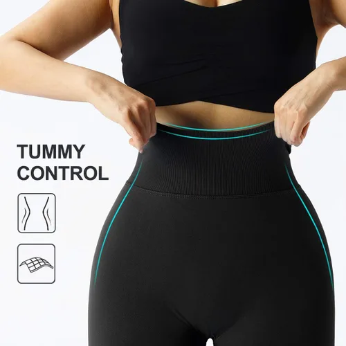 Vista 3 de RUUHEE Leggings de entrenamiento sin costuras con levantamiento de durazno para mujer, cintura alta, pantalones de yoga