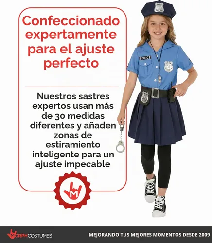 Vista 4 de Morph, Disfraz de oficial de policía para niñas, disfraces de policía para Azul