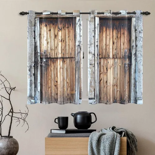 Vista 69 de Cortinas rústicas para ventana de puerta de granero, puerta de madera gris, puerta de garaje, tratamiento de ventana para sala de estar, dormitorio