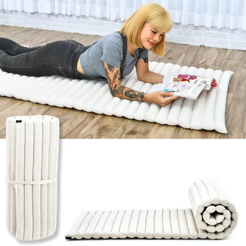 Vista 82 de Leewadee - Colchón de piso plegable - Futón japonés enrollable -Alfombra de tatami triple pliegue - Cama de piso para invitados - Colchón de camping