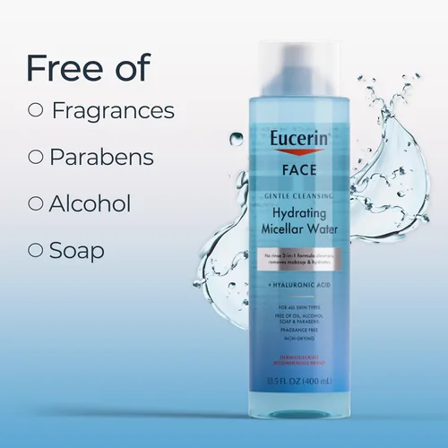 Vista 5 de Eucerin Agua micelar hidratante de limpieza facial con ácido hialurónico, limpiador facial y removedor de maquillaje, sin fragancia y no seca