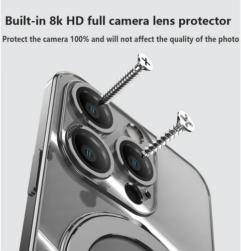 Vista 5 de Funda magnética para iPhone 14 Pro con soporte para anillo compatible con MagSafe, protector de lente de cámara incorporado, funda a prueba
