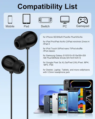Vista 7 de Auriculares con cable, auriculares Jack de 0.138 in con cable, auriculares de Apple intrauditivos con micrófono Noise Cancelling Corded for 3.5mm