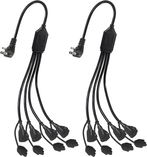 Vista 9 de Divisor de Tomacorriente de 4 Vías - Negro Paquete de 1 Enchufe Plano Angulado de 90 Grados Cable de Extensión de 1 a 4 Regleta de Enchufes, Calibre