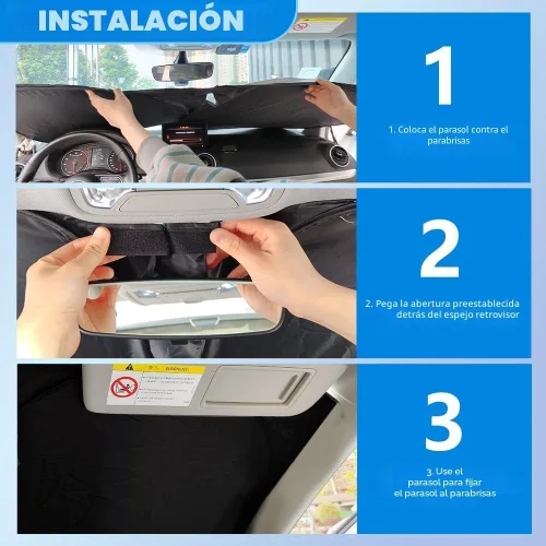 Vista 5 de Parasol de vidrio grueso 300T para automóvil, viene con bolsa de almacenamiento, mantiene el interior del automóvil fresco, parasol universal