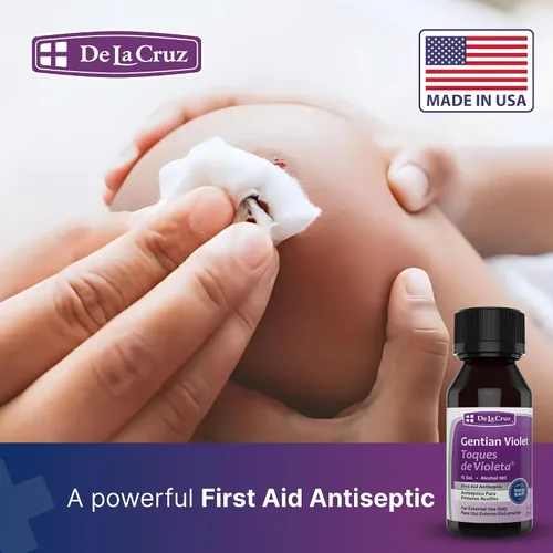 Vista 5 de De La Cruz Gentian Violet - Violeta de Genciana 1% Antiséptico para primeros auxilios para cortes, raspones y quemaduras, 1 onza líquida
